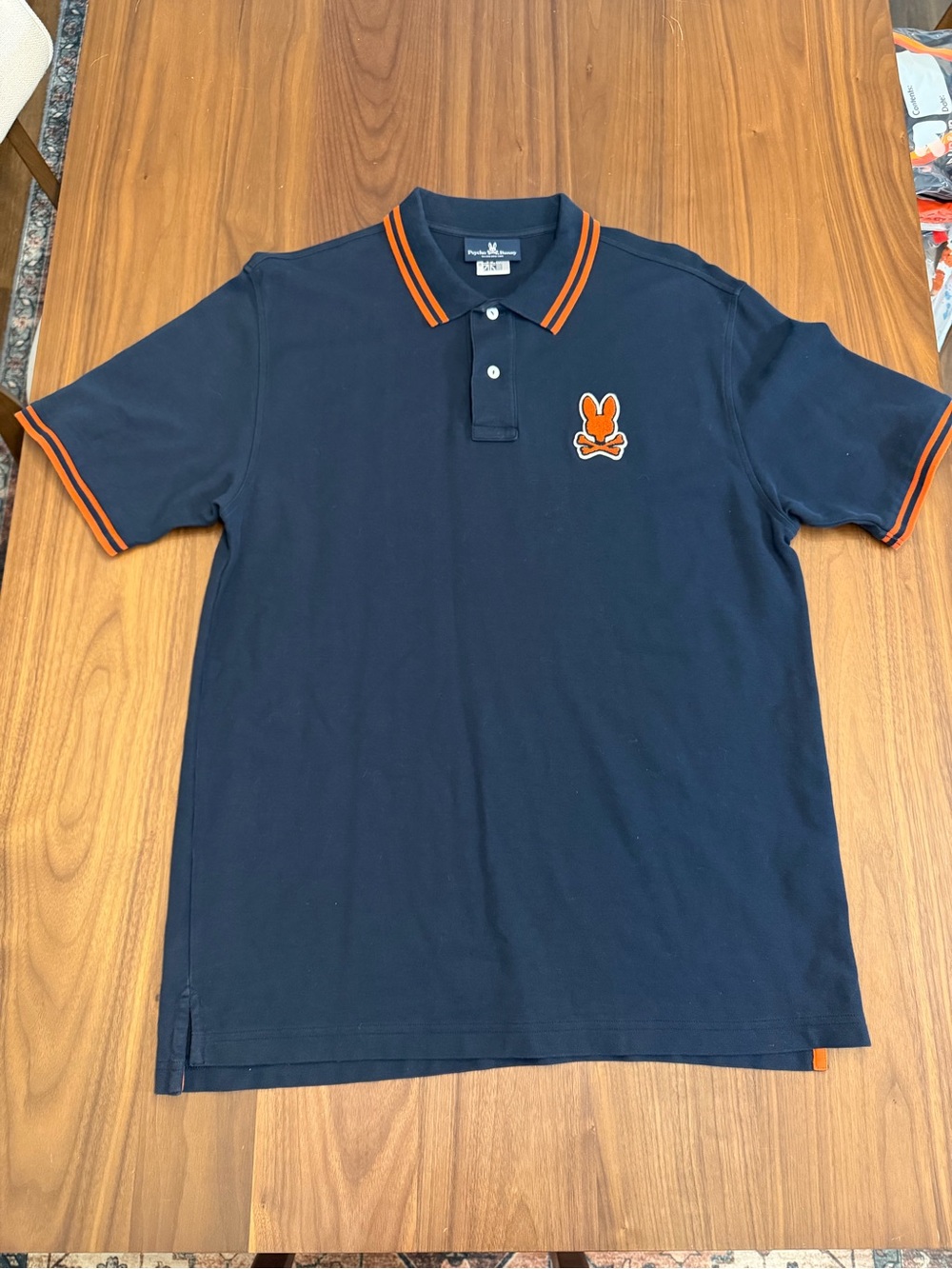 Psycho Bunny Navy Polo with Orange Trim and Logo 8 XXL